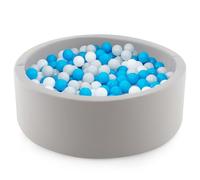 COSTWAY Kids Foam Ball Pit, 90 x 30cm Round Balls Pool with Removable Cover, 200 Ocean Balls and Storage Bag, Soft Baby Playpen for Indoor Outdoor (Grey+White+Blue Ball)