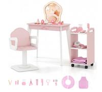 Costway Kids Hair Salon Play Set With Led Lighted Mirror Makeup Vanity Set For 3-7 Years Old Children