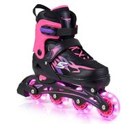 COSTWAY Kids Inline Skates for Boys & Girls, 4 Sizes Adjustable Blades Roller Skates with 4 Light-Up Wheels & Safety Protection, Outdoor & Indoor Skating Sports for Toddlers Beginners (Pink, Medium)