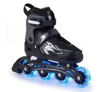 COSTWAY Kids Inline Skates for Boys & Girls, 4 Sizes Adjustable Blades Roller Skates with 4 Light-Up Wheels & Safety Protection, Outdoor & Indoor Skating Sports for Toddlers Beginners (Grey, Large)