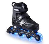 COSTWAY Kids Inline Skates for Boys & Girls, 4 Sizes Adjustable Blades Roller Skates with 4 Light-Up Wheels & Safety Protection, Outdoor & Indoor Skating Sports for Toddlers Beginners (Grey, Medium)