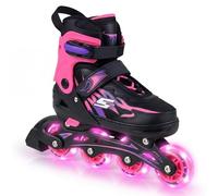 COSTWAY Kids Inline Skates for Boys & Girls, 4 Sizes Adjustable Blades Roller Skates with 4 Light-Up Wheels & Safety Protection, Outdoor & Indoor Skating Sports for Toddlers Beginners (Pink, Large)