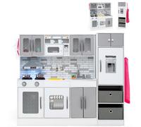 Costway Kids Kitchen Playset 2-Piece Modular Wooden Play Kitchen-Grey