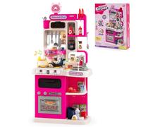 COSTWAY Kids Kitchen Playset, Toddler Play Kitchen with Realistic Sounds & Lights, Steam Spray Simulation, Sink, 95PCS Accessories, Pretend Role Play Toy for Boys Girls (Pink)