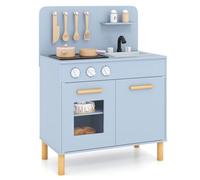 Costway Kids Kitchen Playset Toddler Pretend Play Kitchen W/ Light Up Stove-Blue