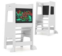 Costway Kids Kitchen Step Stool 2-In-1 Toddler Standing Tower-White in White COSTWAY White