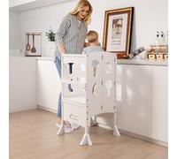 Costway Kids Kitchen Step Stool Height Adjustable Folding Toddler Kitchen Wooden Helper
