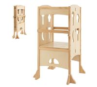 Costway Kids Kitchen Step Stool Height Adjustable Folding Toddler Kitchen Wooden Helper in Natural COSTWAY Natural