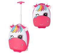 COSTWAY Kids Luggage, 16'' Children Cabin Suitcase with Light-up Wheels and Telescopic Handle, Hard Shell Lightweight Travel Hand Case for Toddlers (Pink Horse)
