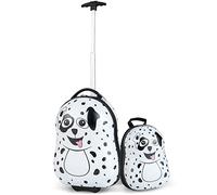 COSTWAY Kids Luggage Set, 2 PCS Backpack & Suitcase with Wheels and Height Adjustable Handle, Hard Shell Travel School Trolley Case for Boys Girls (White, 12"+16")
