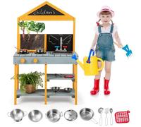 Costway Kids Mud Kitchen Outdoor Kitchen Playset With Storage Shelves-Blue