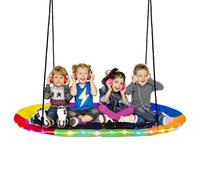 COSTWAY Kids Nest Swing, 150cm Giant Platform Swing with LED Lights, Adjustable Hanging Ropes, 300kg Capacity Tree Swing Seat for Outdoor Indoor