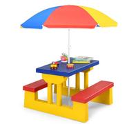 Costway Kids Picnic Table Bench Set Children Learning Eating Desk W/ Removable Umbrella