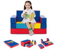 COSTWAY Kids Play Couch, 8-Piece Modular Toddler Soft Foam Playset with Removable Cover, Fold Out Convertible Children Sofa Bed for Kidsroom Bedroom