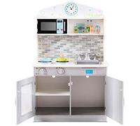 COSTWAY Kids Play Kitchen Set with Microwave Oven, Hooks, Stove and Removable Sink, Educational Children Pretend Kitchen Toy for Nursery and Kindergarten