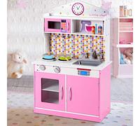 COSTWAY Kids Play Kitchen Set with Microwave Oven, Hooks, Stove and Removable Sink, Educational Children Pretend Kitchen Toy for Nursery and Kindergarten