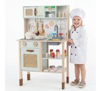Costway Kids Play Kitchen Wooden Pretend Kitchen Playset With Rattan Doors