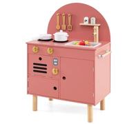 COSTWAY Kids Play Kitchen, Wooden Pretend Toy Kitchen with Stoves, Faucet, Sink, Microwave, Oven, Accessories, Children's Chef Role Playset for Age 3+ Years Old Boys Girls (Pink)