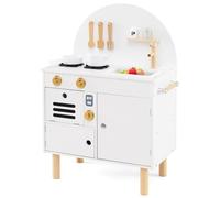 COSTWAY Kids Play Kitchen, Wooden Pretend Toy Kitchen with Stoves, Faucet, Sink, Microwave, Oven, Accessories, Children's Chef Role Playset for Age 3+ Years Old Boys Girls (White)