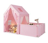 Costway Kids Play Tent 2-In-1 Toddler Playhouse With Playpen-Pink
