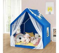 COSTWAY Kids Play Tent, Indoor Large Playhouse with Star Lights, Cotton Mat, Banners and Windows, Castle Fairy Tents for Children Gift