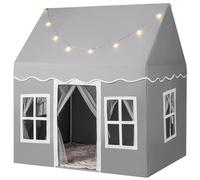 COSTWAY Kids Play Tent, Indoor Large Playhouse with Star Lights, Non-slip Mat and Windows, Castle Fairy Tents for 3-10 Years Boys Girls (Grey)