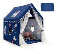 COSTWAY Kids Play Tent, Large Children Playhouse with Washable Mat and Windows, Indoor Outdoor Castle Fairy Tents for Boys & Girls (Blue)