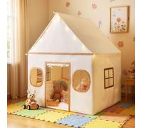 Costway Kids Play Tent Large Playhouse W/ Door Curtain & Windows-Beige