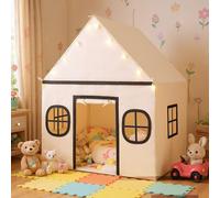 Costway Kids Play Tent Large Playhouse W/ Door Curtain & Windows-Beige & Grey