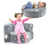 Costway Kids Plush Couch Toddlers 2 In 1 Glow In The Dark Sofa Play Mat-Grey