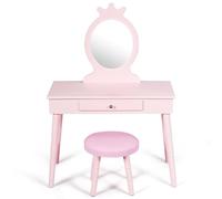 Costway Kids Pretend Makeup Dressing Table with Mirror in Pink COSTWAY Pink