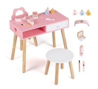 Costway Kids Pretend Nail Salon Playset With Chair & Stool Wooden Toddlers Makeup & Manicure Kit