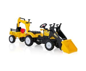 COSTWAY Kids Ride on Car, Pedal Excavator Tractor with Detachable Trailer, Moving Bucket Digger, Steering Wheel, Horn, Children Pedal Go Kart for 3-6 Years Old (Yellow)