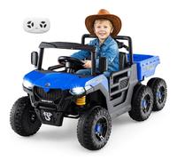 COSTWAY Kids Ride on Dump Truck, 12V/24V Electric Ride on Construction Car with Remote Control, Dump Bed, Music, Story, LED Lights, Spring Suspension, for Boys Girls Aged 3-8 (24V, Navy Blue)