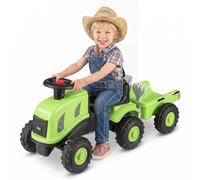 COSTWAY Kids Ride on Tractor with Detachable Trailer (Green, 88x35x35cm) | Horn, Rake & Shovel, Foot to Floor Sliding Toy for Toddlers