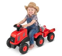COSTWAY Kids Ride on Tractor with Detachable Trailer (Red, 88x35x35cm) | Horn, Rake & Shovel, Foot to Floor Sliding Toy for Toddlers