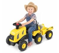 COSTWAY Kids Ride on Tractor with Detachable Trailer (Yellow, 88x35x35cm) | Horn, Rake & Shovel, Foot to Floor Sliding Toy for Toddlers