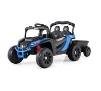 COSTWAY Kids Ride on Tractor with Trailer, 12V Electric Vehicle with Remote Control, Spring Suspensions, Light & Music, Dual Motors Battery Powered Ride on Car for 3+ Years Old (Black + Blue)