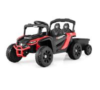 COSTWAY Kids Ride on Tractor with Trailer, 12V Electric Vehicle with Remote Control, Spring Suspensions, Light & Music, Dual Motors Battery Powered Ride on Car for 3+ Years Old (Black + Red)