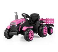 COSTWAY Kids Ride on Tractor with Trailer, 24V Electric Vehicle with Remote Control RGB LED Headlights, Music, USB, Dual Motors Battery Powered Ride on Car for 3-7 Years Old (Pink)