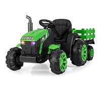 COSTWAY Kids Ride on Tractor with Trailer, 24V Electric Vehicle with Remote Control RGB LED Headlights, Music, USB, Dual Motors Battery Powered Ride on Car for 3-7 Years Old (Green)