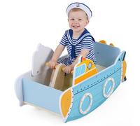 COSTWAY Kids Rocking Boat, Submarine-Themed Wooden Rocking Ship Toy with Rotating Propeller & Easy-to-Grip Handle, Indoor Toddler Montessori Rocker Climbing Riding Boat for 1+ Years Old