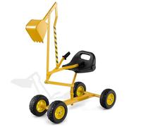 COSTWAY Kids Sand Digger, Sit on Excavator Toy with 4 Wheels, 2-Handed Controls, Flexible Shovel, 360° Rotatable Seat, Outdoor Construction Excavator for 3+ Years Old (Yellow+Black, 123x40x66cm)