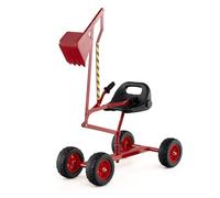 COSTWAY Kids Sand Digger, Sit on Excavator Toy with 4 Wheels, 2-Handed Controls, Flexible Shovel, 360° Rotatable Seat, Outdoor Construction Excavator for 3+ Years Old (Red+Black, 123x40x66cm)