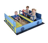 Costway Kids Sandbox 118 X 100Cm Wooden Sand Pit With Bench Seats & Folding Lid-Blue