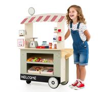 Costway Kids Snacks & Sweets Food Cart Toy Cart Play Set W/ Pos Machine-Green