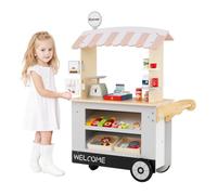 Costway Kids Snacks & Sweets Food Cart Toy Cart Play Set W/ Pos Machine-Grey