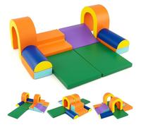 COSTWAY Kids Soft Play Set, 10 Pieces Baby Foam Climbing Blocks with Waterproof PU Leather, Indoor Toddler Climb and Crawl Activity Playset for Sensory Motor Skills (Green+Orange)