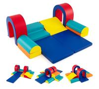COSTWAY Kids Soft Play Set, 10 Pieces Baby Foam Climbing Blocks with Waterproof PU Leather, Indoor Toddler Climb and Crawl Activity Playset for Sensory Motor Skills (Red+Blue)