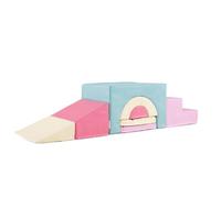 COSTWAY Kids Soft Play Set, 7-Piece Toddler Foam Climbing Blocks with Waterproof PU Leather, Indoor Baby Climb and Crawl Activity Playset for Sensory Motor Skills (Pink+Blue)